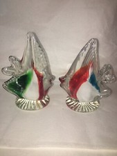 2 VTG Art GLASS Angel FISH Paperweight FIGURINE Sculpture MCM Murano HAND Blown