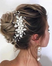 Flower Wedding Hair Vine Pearl Bridal Hair Pieces Floral Accessories for Brid...