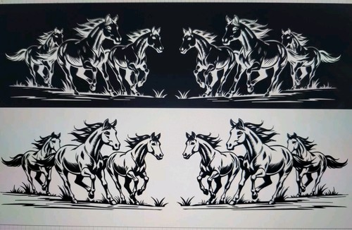 Horses decals. Pack Of 4 (White And Black) 8.5x4.5 Inches. Waterproof.