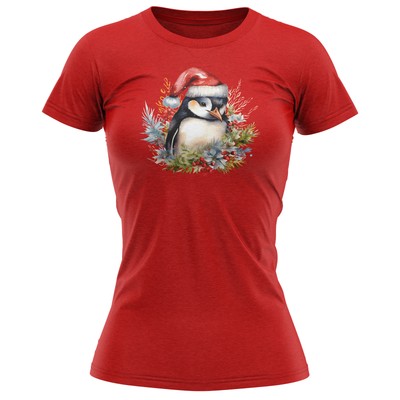 Weihnachten Pinguinkranz Damen T-Shirt Shirt Wildtiere Tier Ihr Weihnachtsfest...