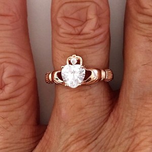 Authentic Rose Gold Plated Sterling Silver CZ Claddagh Ring, Irish Crown Rings, Heart Ring