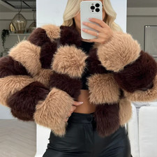 Checker Faux Fur Coat