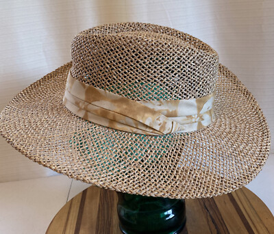 MENS STRAW SUN BEACH GARDEN HAT CLOTH BAND OSFM VERY GOOD  display picture 3