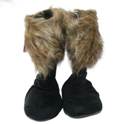 Candies Women’s Fold-Over Faux-Fur Black Suede Slipper Bootie-size 5/6 - NEW - Picture 2 of 4