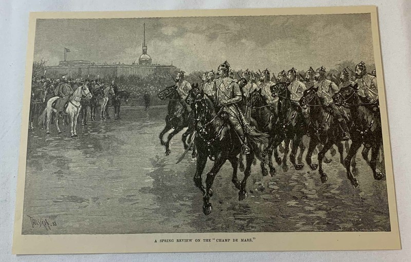 1889 magazine engraving ~  SPRING REVIEW ON THE CHAMP DE MARS Russia