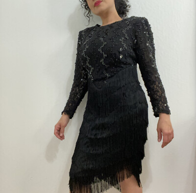 chinese dress ladies Unique Vintage 1920s Black Lace & Peach Lining Flutter Sleeve Flapper