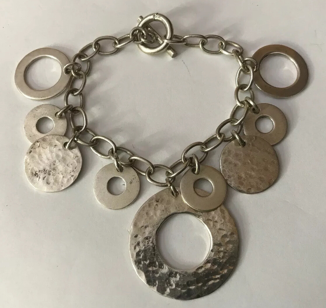 Solid HM Hallmarked Sterling Silver Hammered  Cir… - image 3