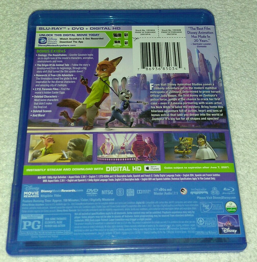 Zootopia Blu-Ray disc Disney 786936850345| eBay