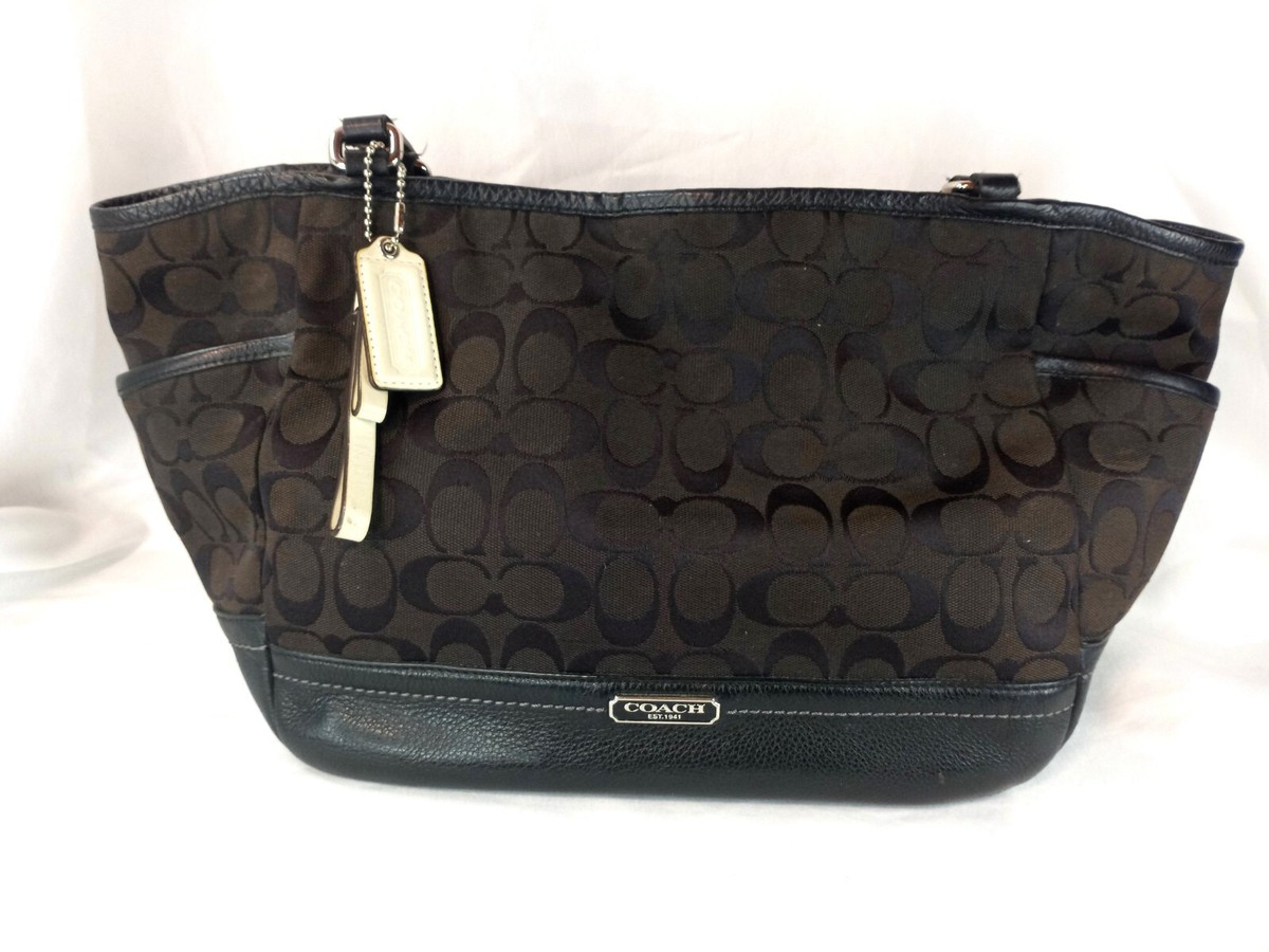 Coach Park Signature Carrie Tote Handbag Black Canvas F23297 