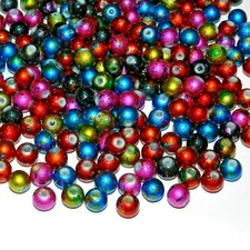 GX4269 Assorted Mix Color Metallic Graffiti Drawbench 8mm Round Glass Bead 250pc
