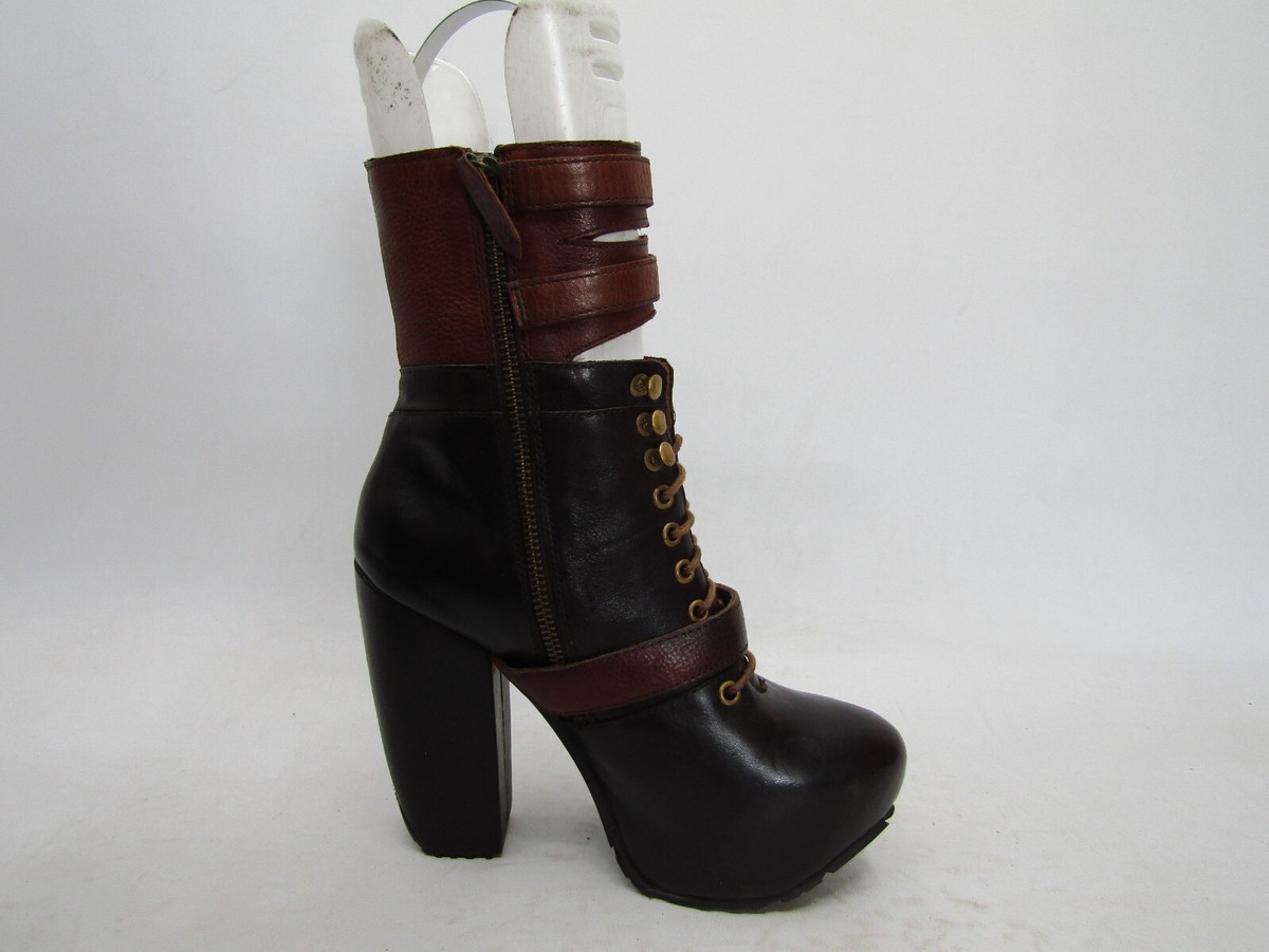 MIISTA E83862BLACK 関税送料込 Miista Womens Size 37 EUR Brown Leather Zip Buckle Platform