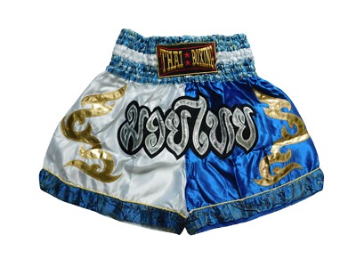 Kraftvolle Eleganz: Moderne Muay Thai Shorts blau weiß MMA Boxen Größe XXXL