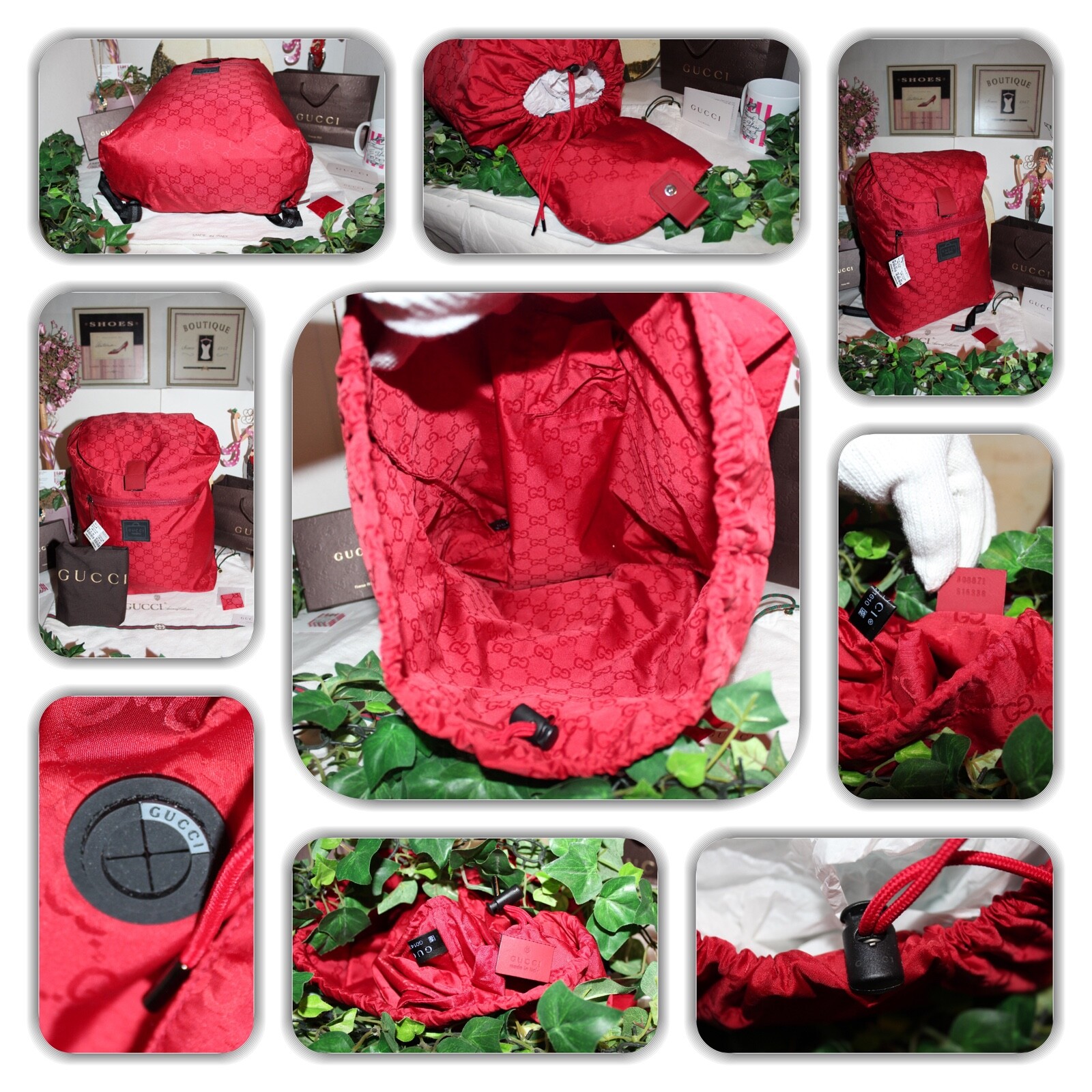 GUCCI RUCKSACK GUCCISSIMA RED SIGNATURE GG MONOGRAM FOLD UP BACKPACK! image 4