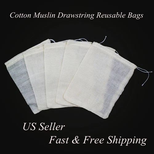 100 Pcs Cotton Muslin White Drawstring Bags Large Bulk Herbs Tea Spice Bag - Picture 3 of 8