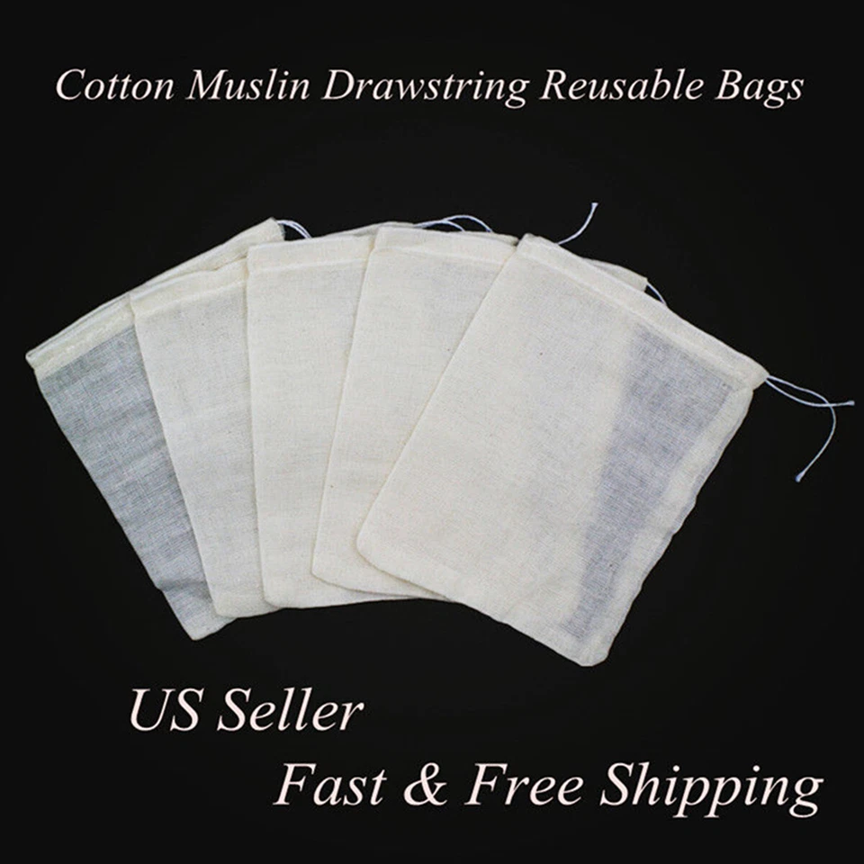 100 Pcs Cotton Muslin White Drawstring Bags Large Bulk Herbs Tea Spice Bag - Image 3 of 4