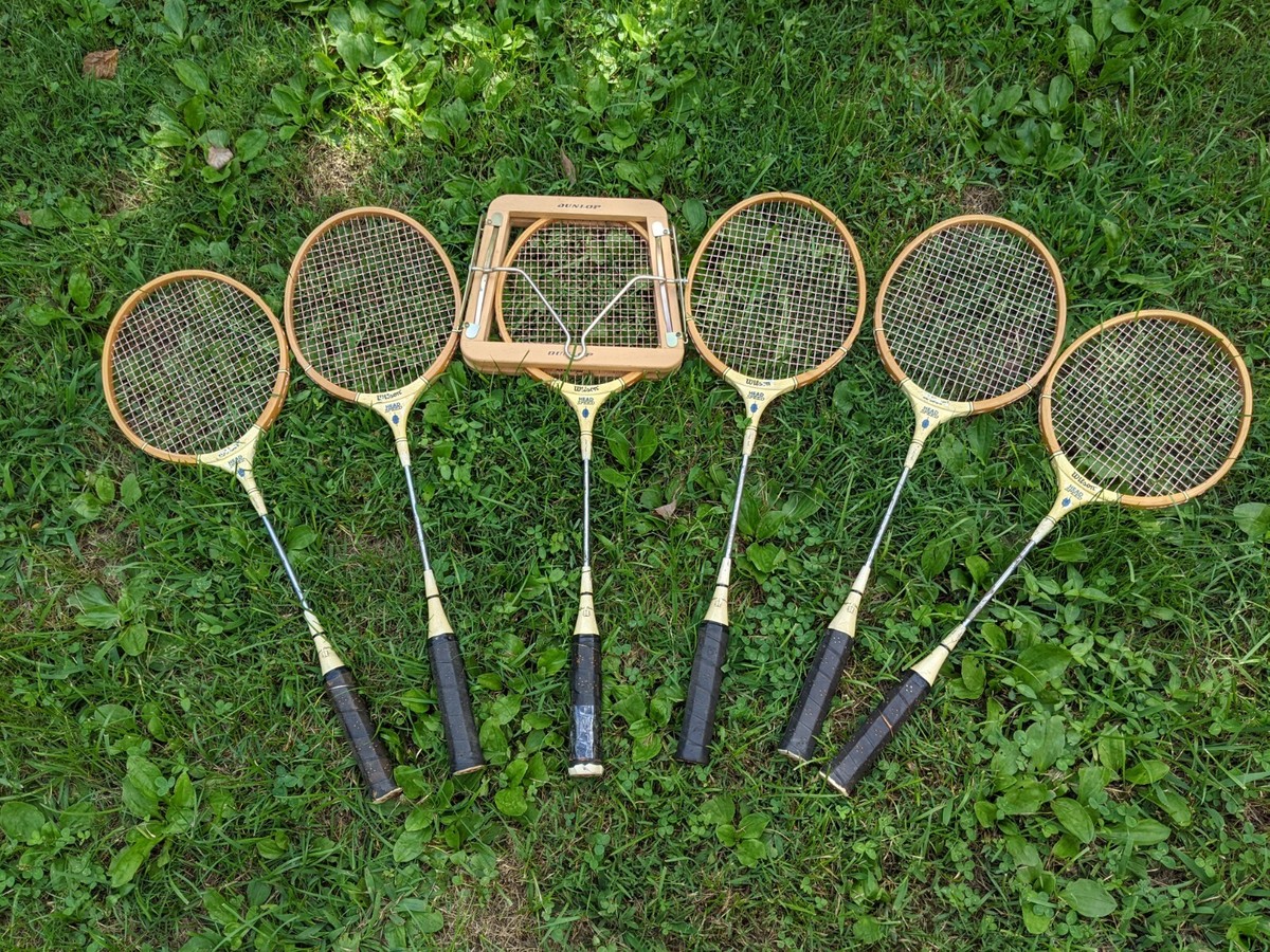 Set Badminton Wilson Outdoor – 7 Raquettes Bois + 6 Volants + Filet, Vintage