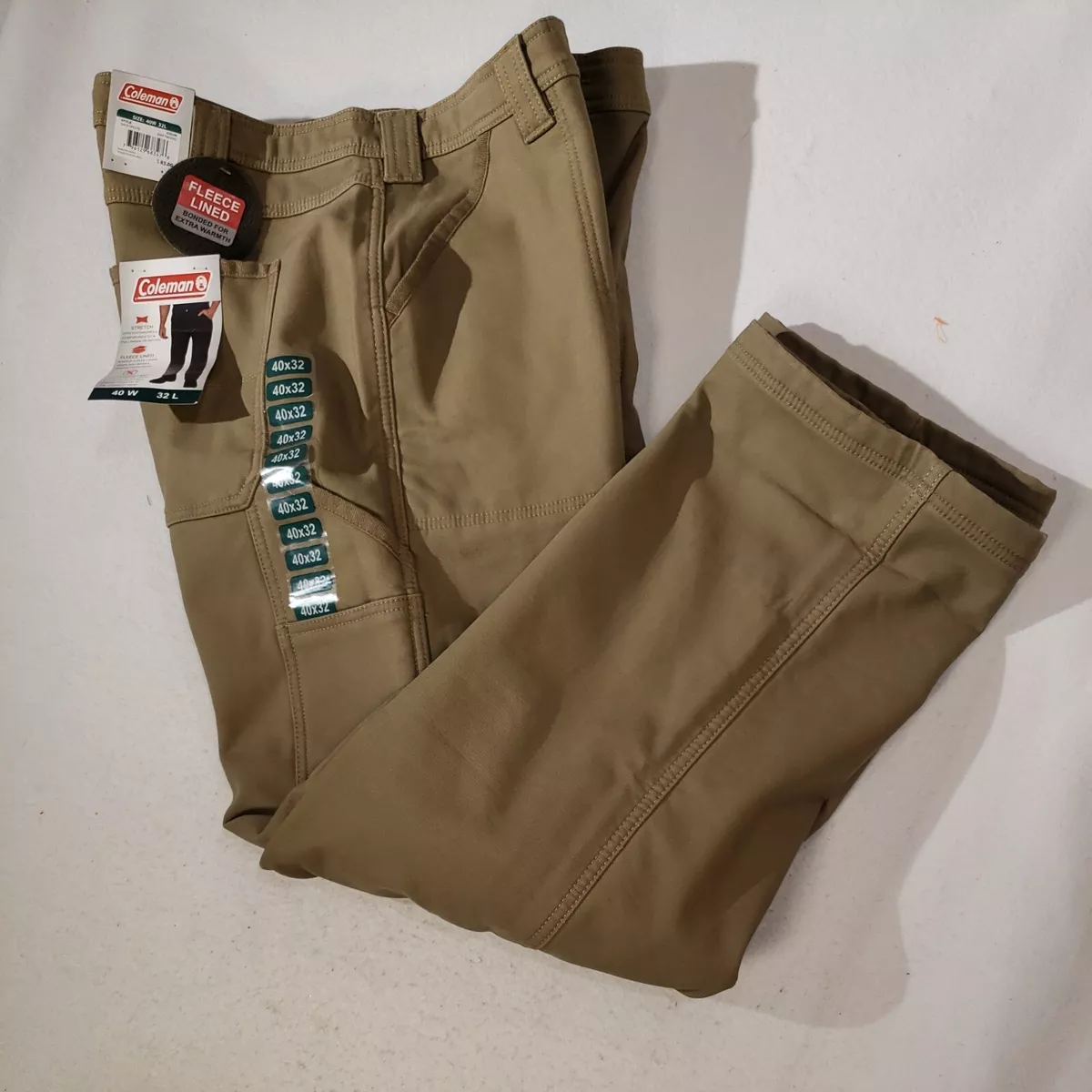 40 x 32 COLEMAN Men's Driftwood Brown, Pants FLEECE LINED Work, Tear  Resist..New