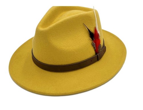 Sombrero Fedora 100 % Lana Unisex Pluma Sombrero Aplastable Ala Ancha Fieltro Sombrero Trilby Sombrero - Imagen 10 de 17