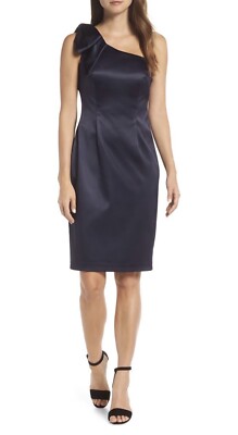 eliza j one shoulder dress navy Eliza J One-Shoulder Jersey Gown With Scarf Detail - Navy