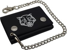 Wolf RFID Blocking Trifold Biker Men's Genuine Leather Steel Chain Wallet...