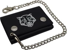 Wolf RFID Blocking Trifold Biker Men's Genuine Leather Steel Chain Wallet...