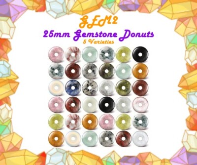 25mm Gemstone Donuts, 5 Varieties, Undrilled