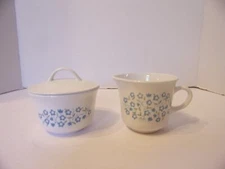 CORELLE CREAMER SUGAR & LID BLUE HEATHER