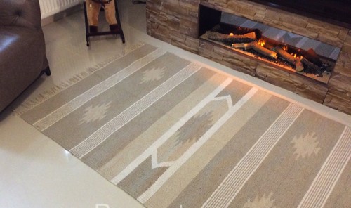 ETHNIC Natural STONE GREY Eco Friendly Cotton Reversible Washable Kilim Area Rug - Picture 14 of 16