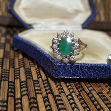Vintage 925 Sterling Silver Ring, Emerald Green Paste, Size L US 5.75, Gold 
