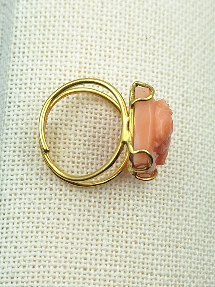 Anello Cameo vero corallo Antico ROSA Di Sardegna Argento 925 Oro Giallo 18 KT - Immagine 4 di 4