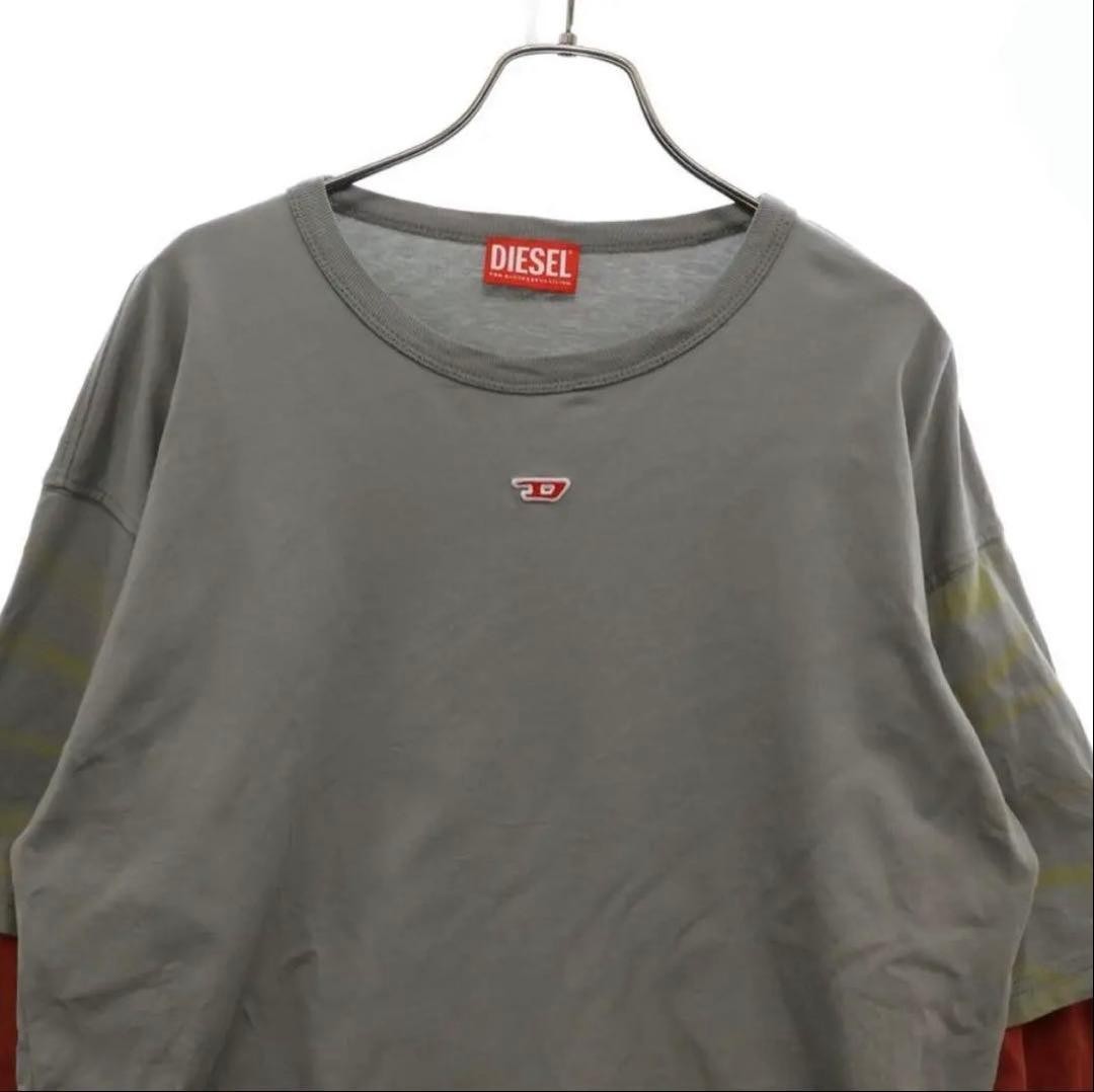 DIESEL Men's Gray Layered Long Sleeve T-Shirt S Logo Embroidery Cotton image 3