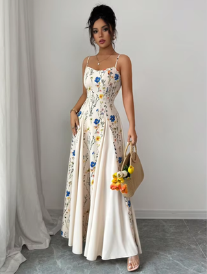 #ad #ad Women Floral Print Maxi Dress French Romantic Spaghetti Strap Summer Sun Sundres $48.20