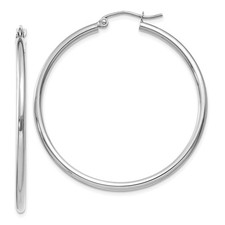2mm, 14k White Gold Classic Round Hoop Earrings, 40mm 1 1/2 Inch 
