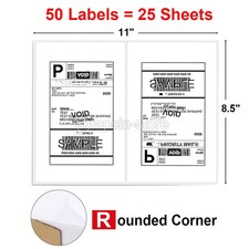 50 Labels 8.5x5.5 Round Corner Shipping Labels Half Sheet Self Adhesive 2/Sheet