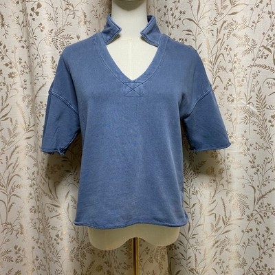 Universal Thread Blue Cut Out V-Neck Sweatshirt XS Coastal Minimalist Indie Boho
