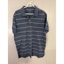 Eddie Bauer Polo Shirt Mens Large Blue Striped Short Sleeve Pique Cotton