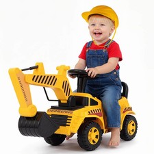 Kids Ride on Excavator with Adjustable Shovel Anti-Tipping Block Engine Sound