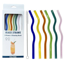 Reusable Glass Straw Kit - 6 Reusable Colored Glass Straws Made of Shatterproof