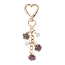 Heart Pearl Flower Keychain Elegant Gold Purse Charms, Gold/Purple