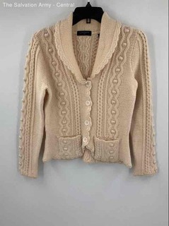 Context Womens Cream Merino Wool Long Sleeve Pockets Cardigan Sweater Size PS
