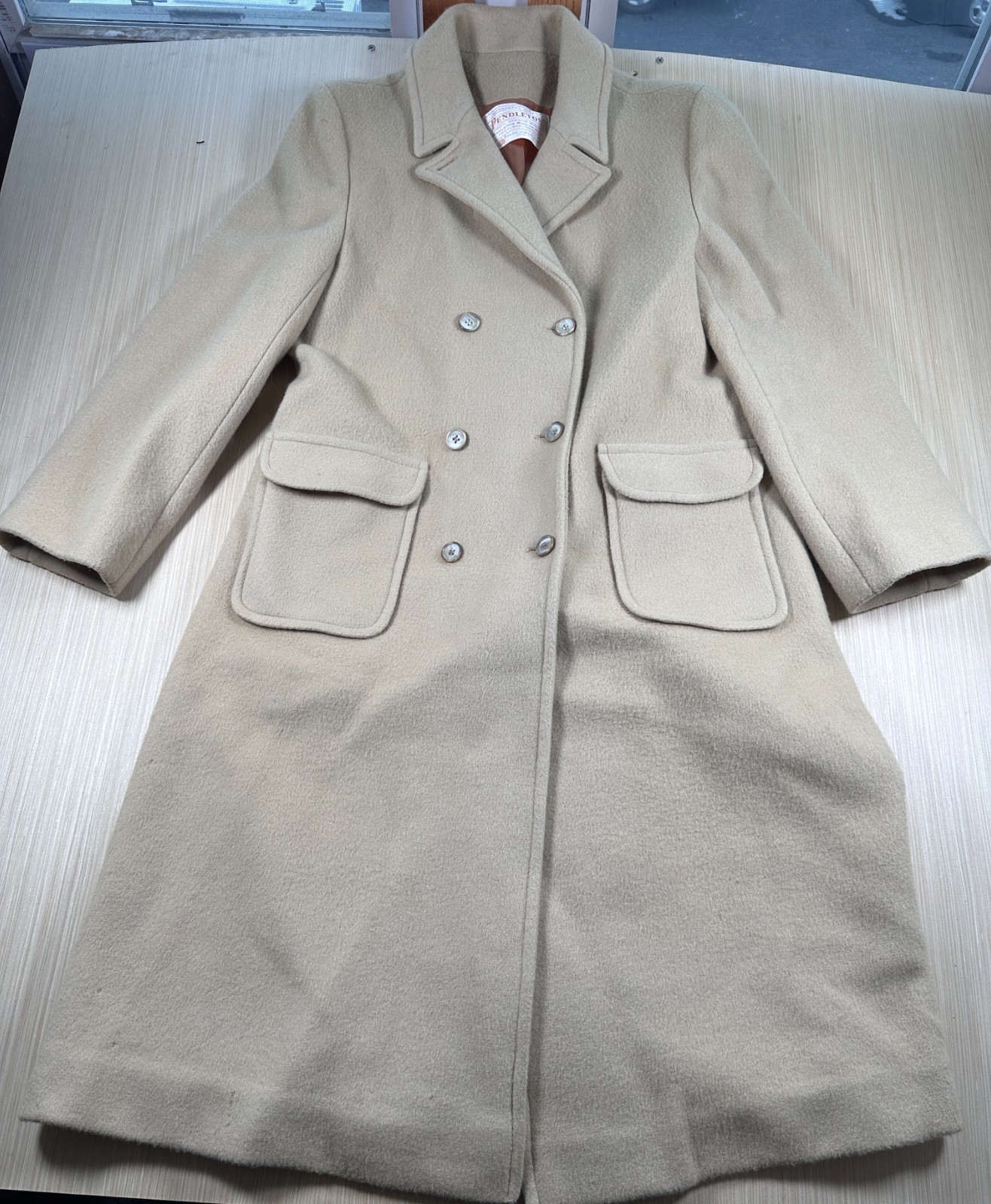 Vintage Pendleton Trench Coat Womens 14 Beige 100% Virgin Wool Double Breasted