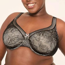 Lane Bryant Cacique Modern Lace Unlined Full Coverage Bra 42D Black/Mocha NWT 