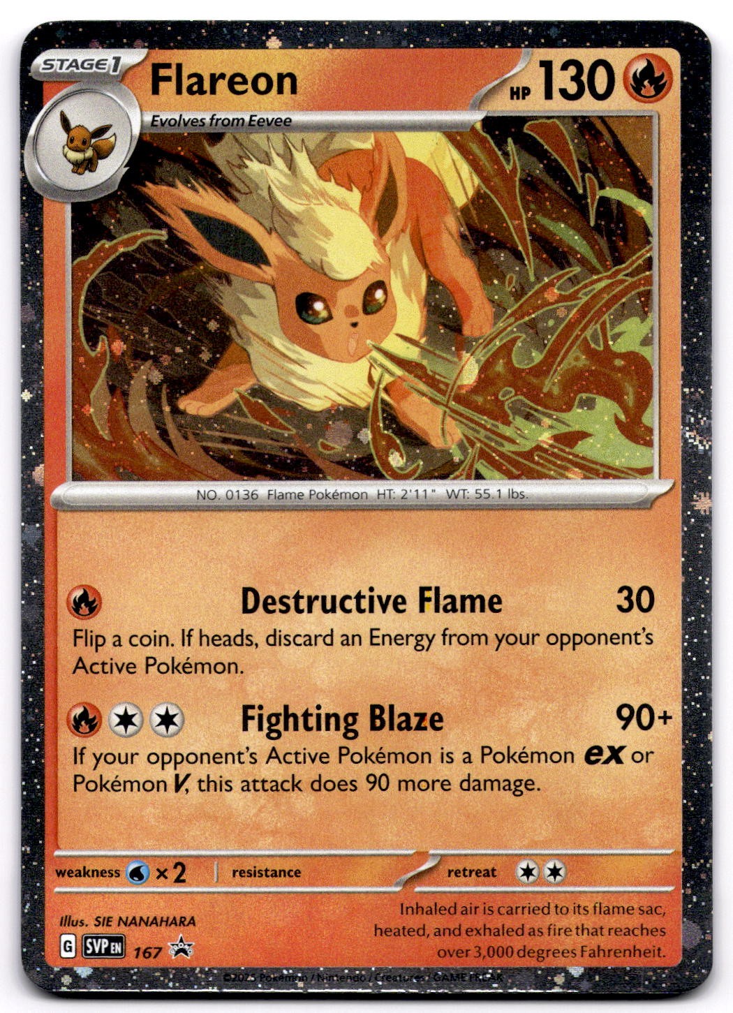 Flareon SVP 167 Scarlet & Violet Cosmos Holo Black Star Promo Pokemon Card - NM