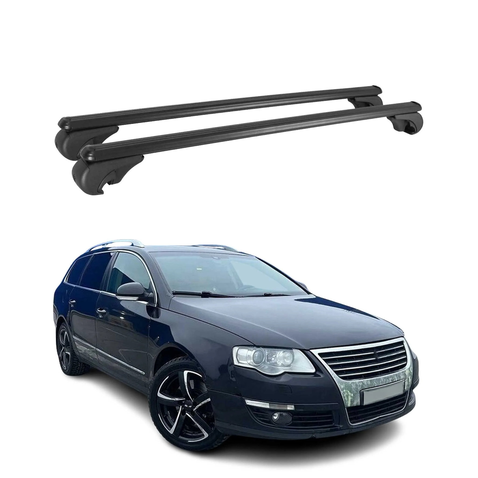 Barres de toit de Passat Variant 2005 noir alu silencieuses avec antivol