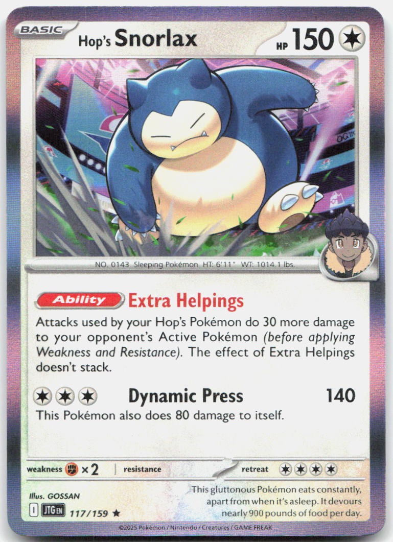 Hop's Snorlax 117/159 Rare Journey Together Pokemon Holo Near Mint