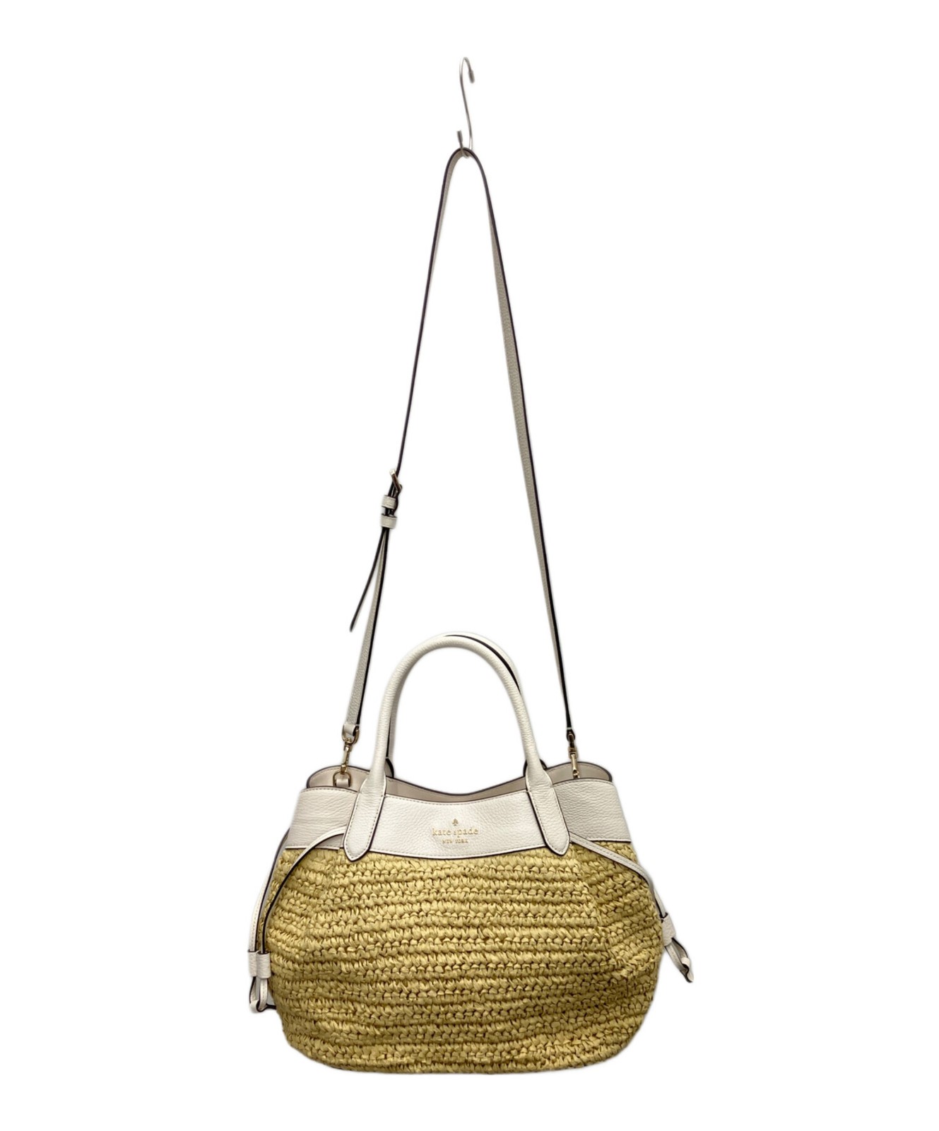 Kate Spade Dumpling Straw Large Satchel Ivory Leather Women Used Authentic thumbnail 9