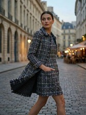 INCREDIBLE! DOLCE7gABBANA set IT42 of grey coat and sleeveless tweed plaid dress