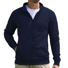 Siimhwrss Mens Fleece Cardigan Jacket Large Navy Blue Zip Lightweight Outdoor