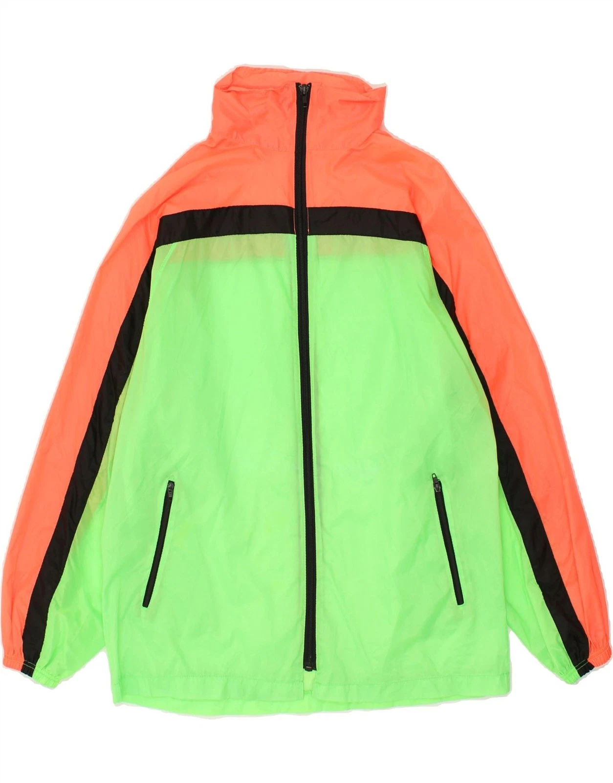 VINTAGE Mens Hooded Rain Jacket UK 38 Medium Green Colourblock AS13
