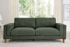 Corduroy Square Arm Sofa with Wooden Legs - Modern Living Room Couch